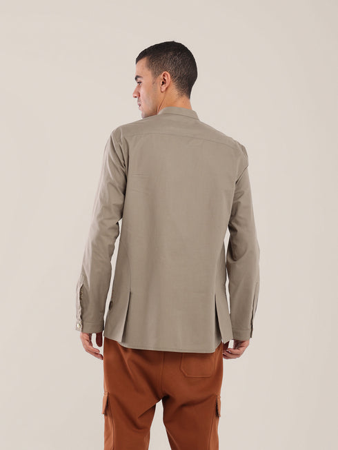 Cotton button-down shirt with long sleeves